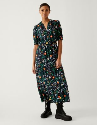 Floral V-Neck Midi Tiered Dress