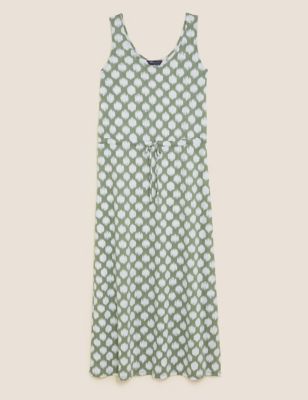 Linen Rich Printed Midaxi Waisted Dress