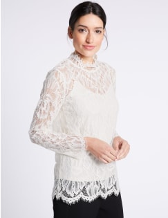 T43/1106U: Cotton Blend Lace Long Sleeve Blouse