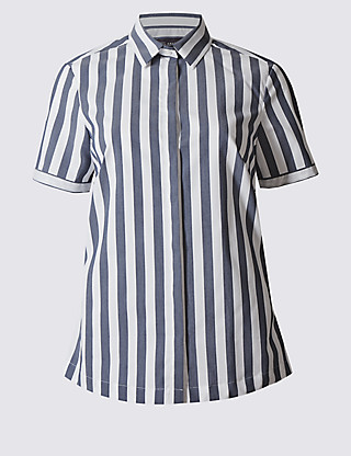 Cotton Rich Striped Short Sleeve Shirt