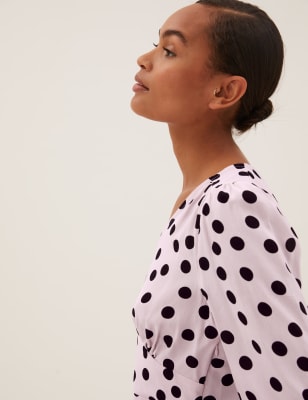 bell sleeve polka dot top