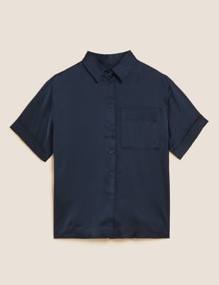 Collared Oversized Short Sleeve Shirt