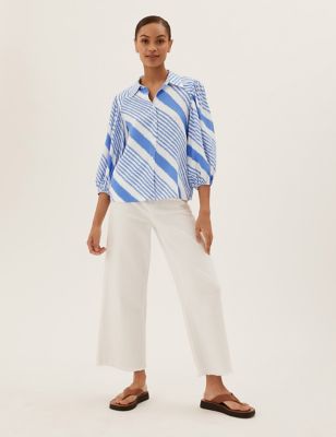 Striped Collared 3/4 Sleeve Shirt