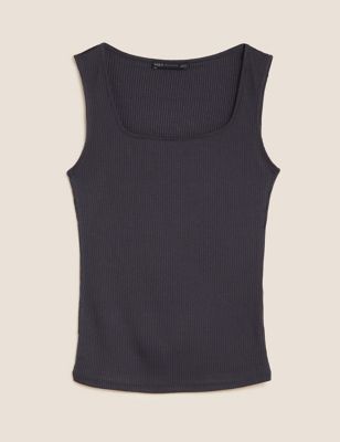 Ribbed Square Neck Fitted Vest Top