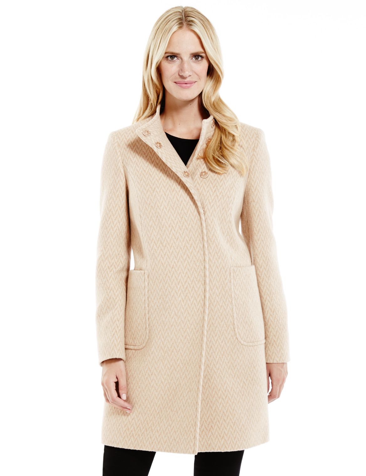 Luxury Wool Blend Herringbone Coat With Cashmere Natural Mix | Tanoodle