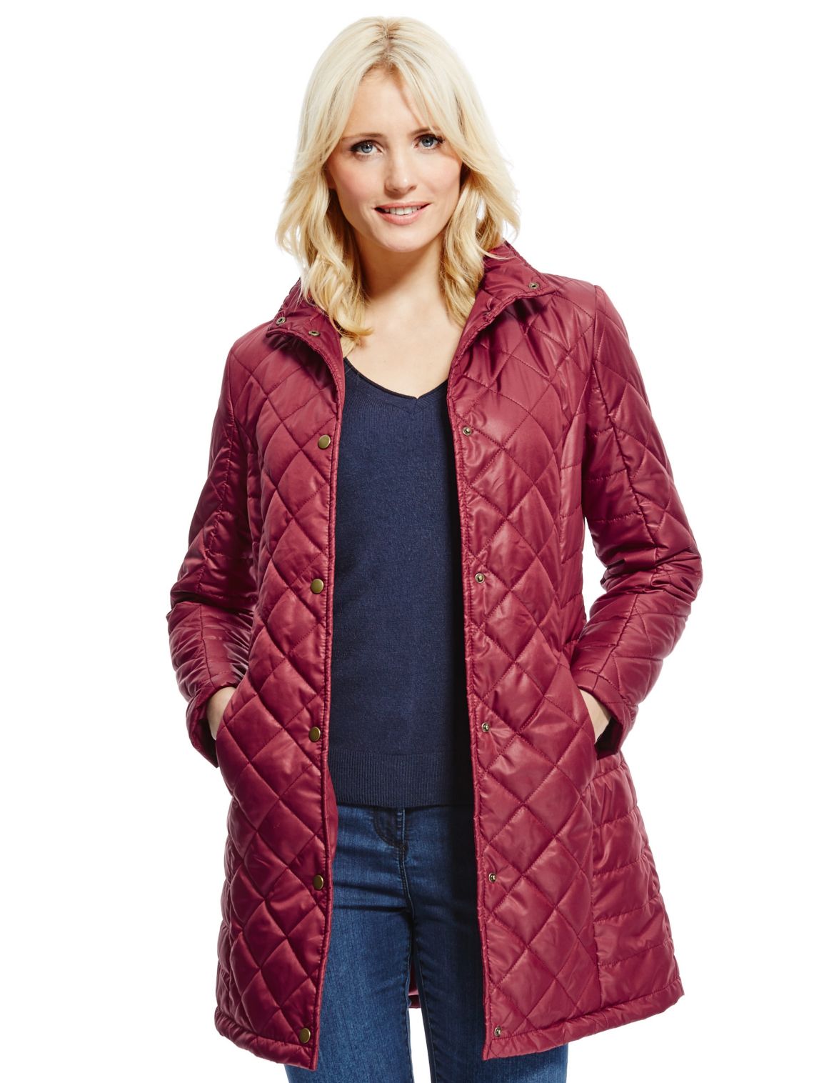 Funnel Neck Quilted Coat Berry Red | Edgemix