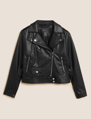 Faux Leather Collared Biker Jacket