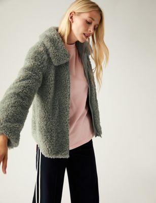 Faux Fur Textured Collared Jacket