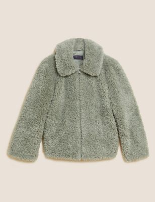 Faux Fur Textured Collared Jacket