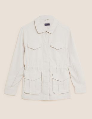 Cotton Blend Waisted Utility Jacket