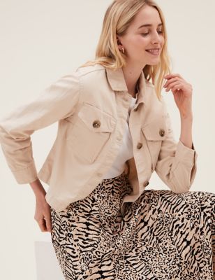 Cotton Rich Cropped Utility Jacket With Linen
