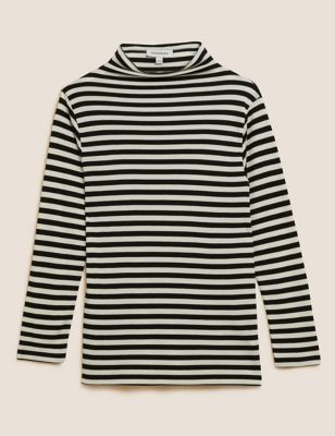 Striped Cowl Neck Long Sleeve Top
