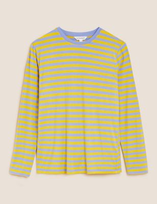Jersey Striped Round Neck Long Sleeve Top