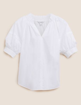 Pure Cotton V-Neck Short Sleeve Top