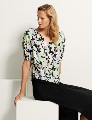 Cupro Rich Floral Puff Sleeve Blouse