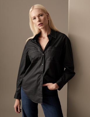 Pure Cotton Collared Long Sleeve Shirt