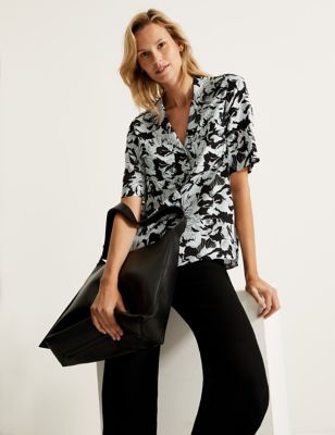 Floral Collared Short Sleeve Boxy Top