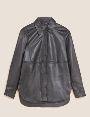 Leather Collared Long Sleeve Shirt