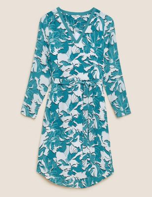 Pure Silk Floral Belted Midi Shift Dress