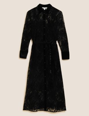 Lace Belted Midaxi Shirt Dress