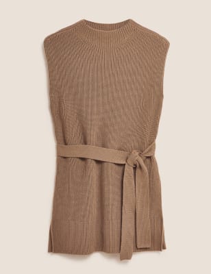 Вязаный жилет с воротником-воронкой и кашемиром