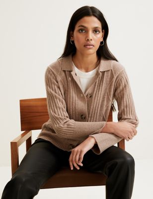 Cable Knit Collared Cardigan with Cashmere