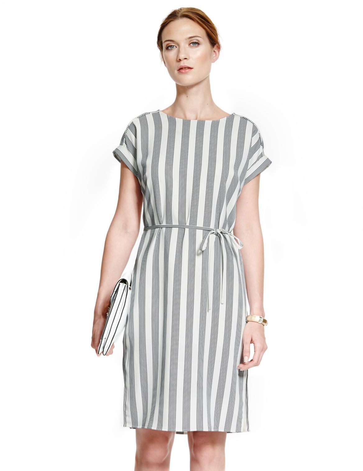 Striped Woven Shift Dress Ivory Mix | Eizzy