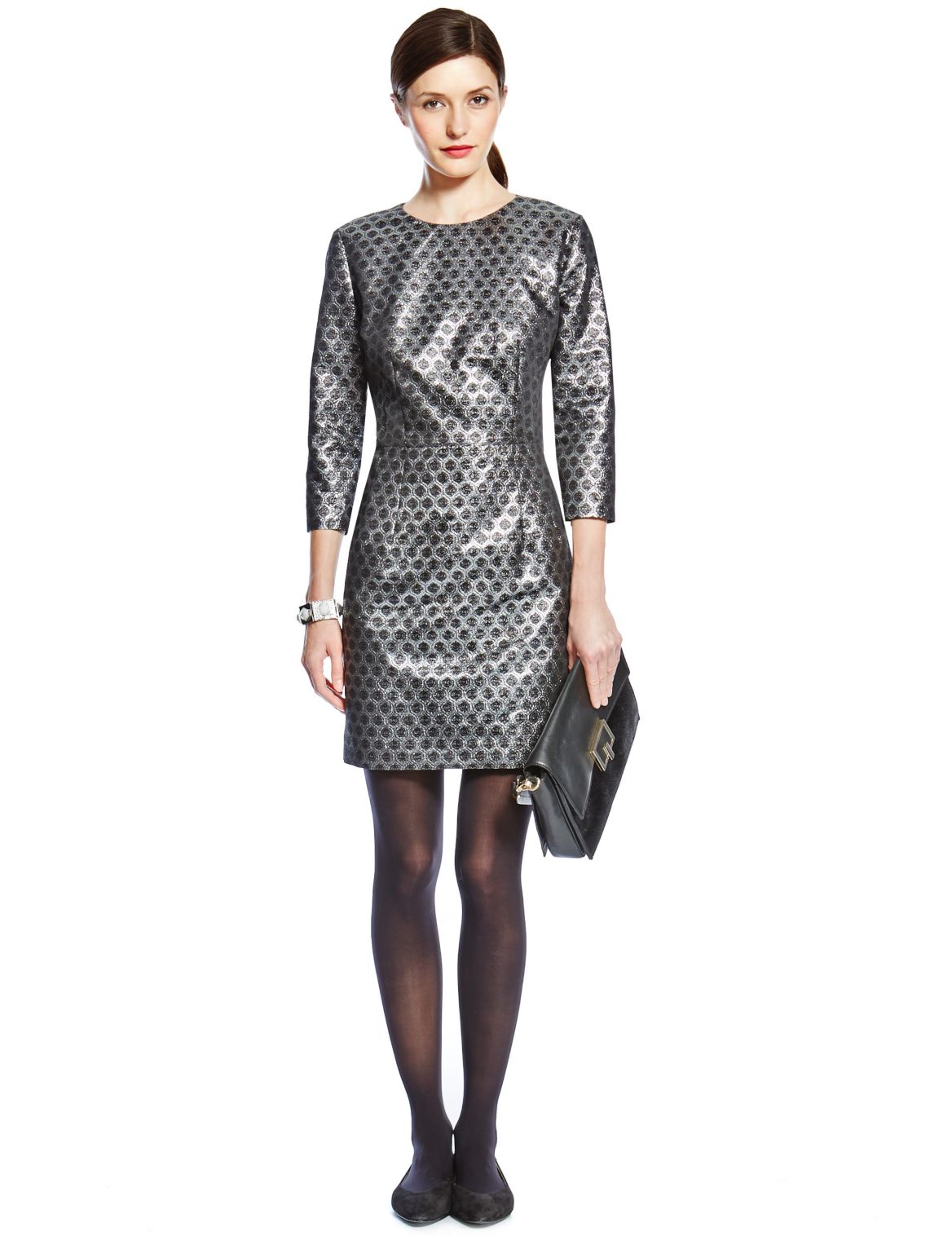 Jacquard Shimmer Tunic Dress Metallic | Voova