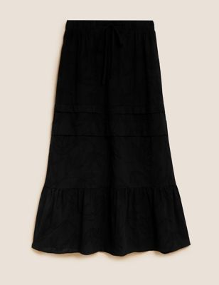 Pure Cotton Broderie Maxi Tiered Skirt