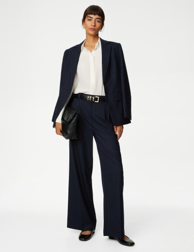 Wool Blend Pinstripe Wide Leg Trousers 3 of 16