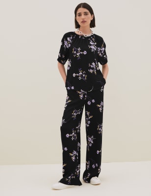 m&s wide leg linen trousers