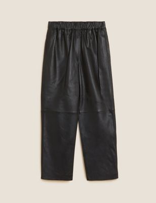 Leather Straight Leg Ankle Grazer Trousers