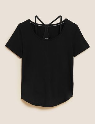 Scoop Neck Double Layer Strappy T-Shirt