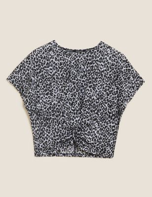 Printed Twist Front Cropped T-Shirt
