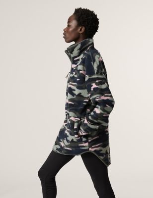 Half Zip Printed Longline Fleece Jacket
