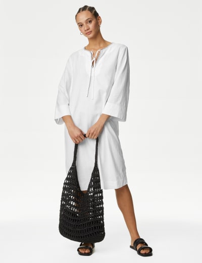 Marks and spencer white linen dress cheap