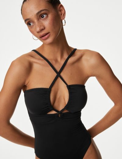 Padded Scallop Plunge Swimsuit, M&S Collection