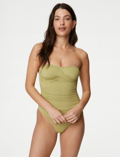  Womens Strapless One Piece Tummy Control Swimsuit