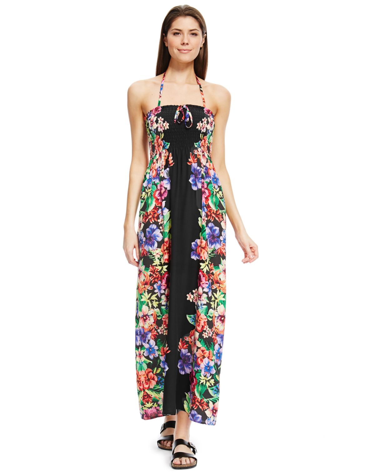 Floral 2-in-1 Maxi Beach Dress Black Mix | Voonoodle