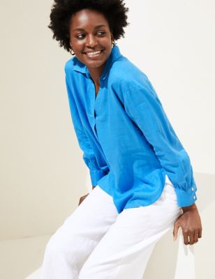 Pure Linen Long Sleeve Popover Blouse
