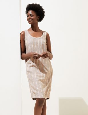 Linen Rich Printed Knee Length Shift Dress