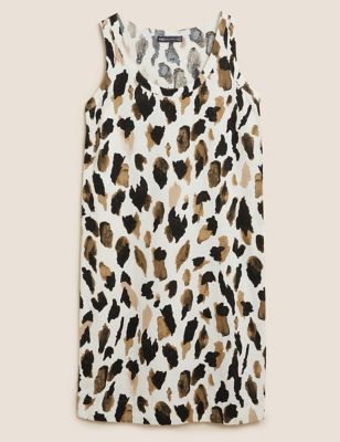 Linen Blend Animal Print Shift Dress
