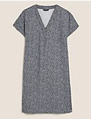 Мини-платье льняное прямого кроя с лиственным принтом