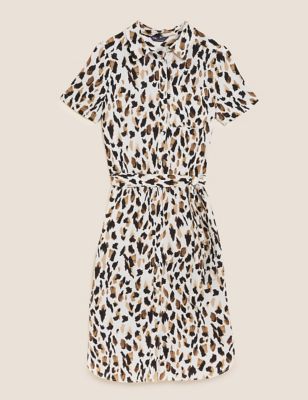 Linen Rich Animal Print Midi Shirt Dress