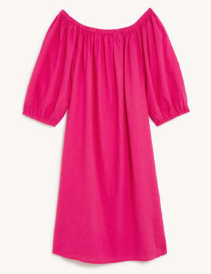 Linen Rich Bardot Knee Length Shift Dress