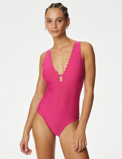 Padded Scallop Plunge Swimsuit, M&S Collection
