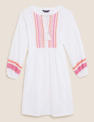 Pure Cotton Embroidered Mini Beach Dress