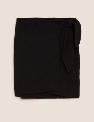 Linen Blend Printed Midi Wrap Beach Skirt