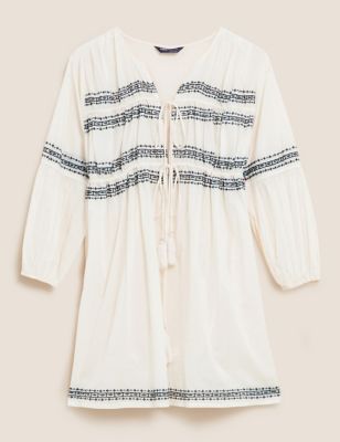 Pure Cotton Embroidered Mini Beach Dress