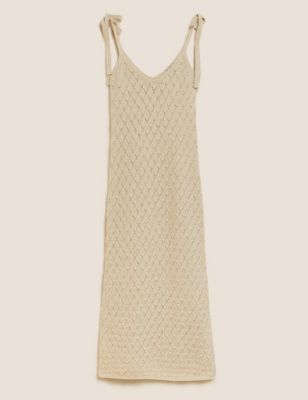 Cotton Rich Textured V-Neck Midaxi Dress